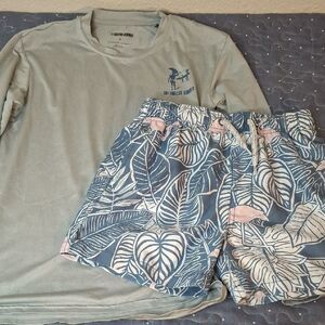 Blue Leaf Print Swim Shorts and Shirt Set size 8